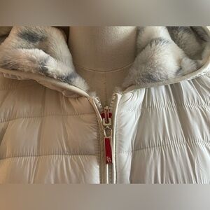 White Faux Fur Reversible Ling Puffer Coat - Sz Small